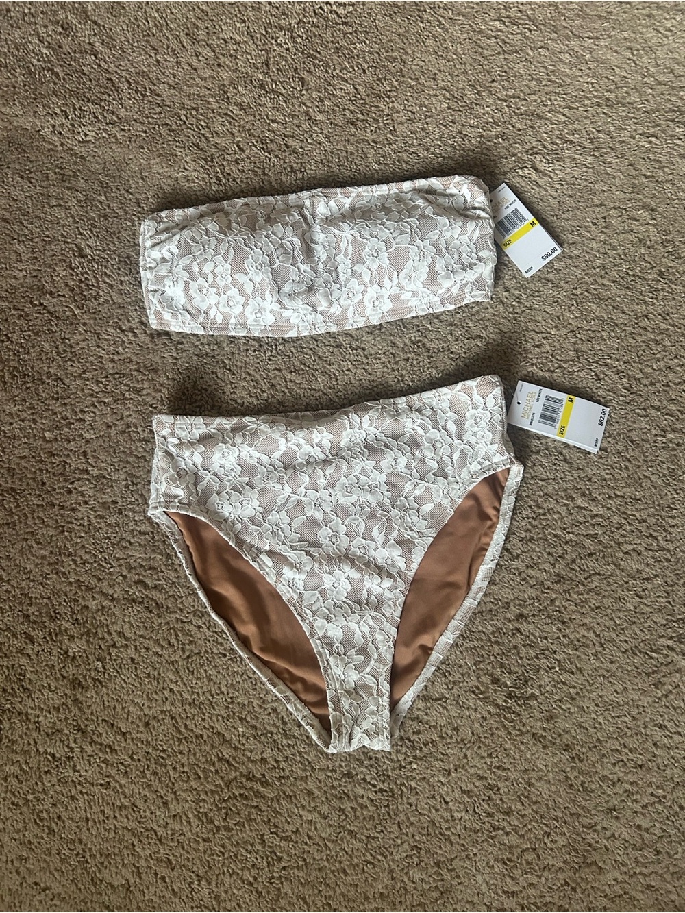 Michael Kors White lace bandeau bikini set